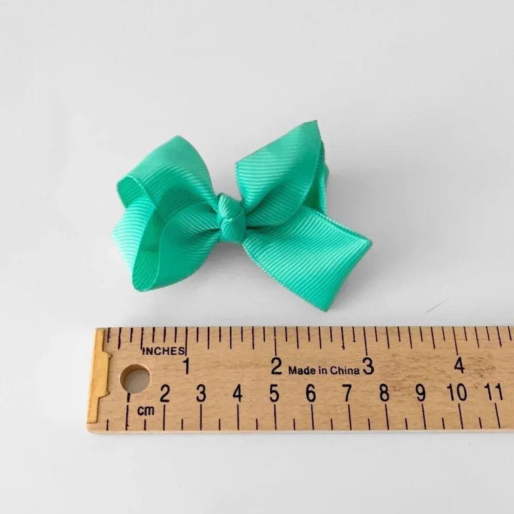 Set of 2 Pretty Girls Hair Bows Grosgrain Ribbon Clips Hair Accessories Mint